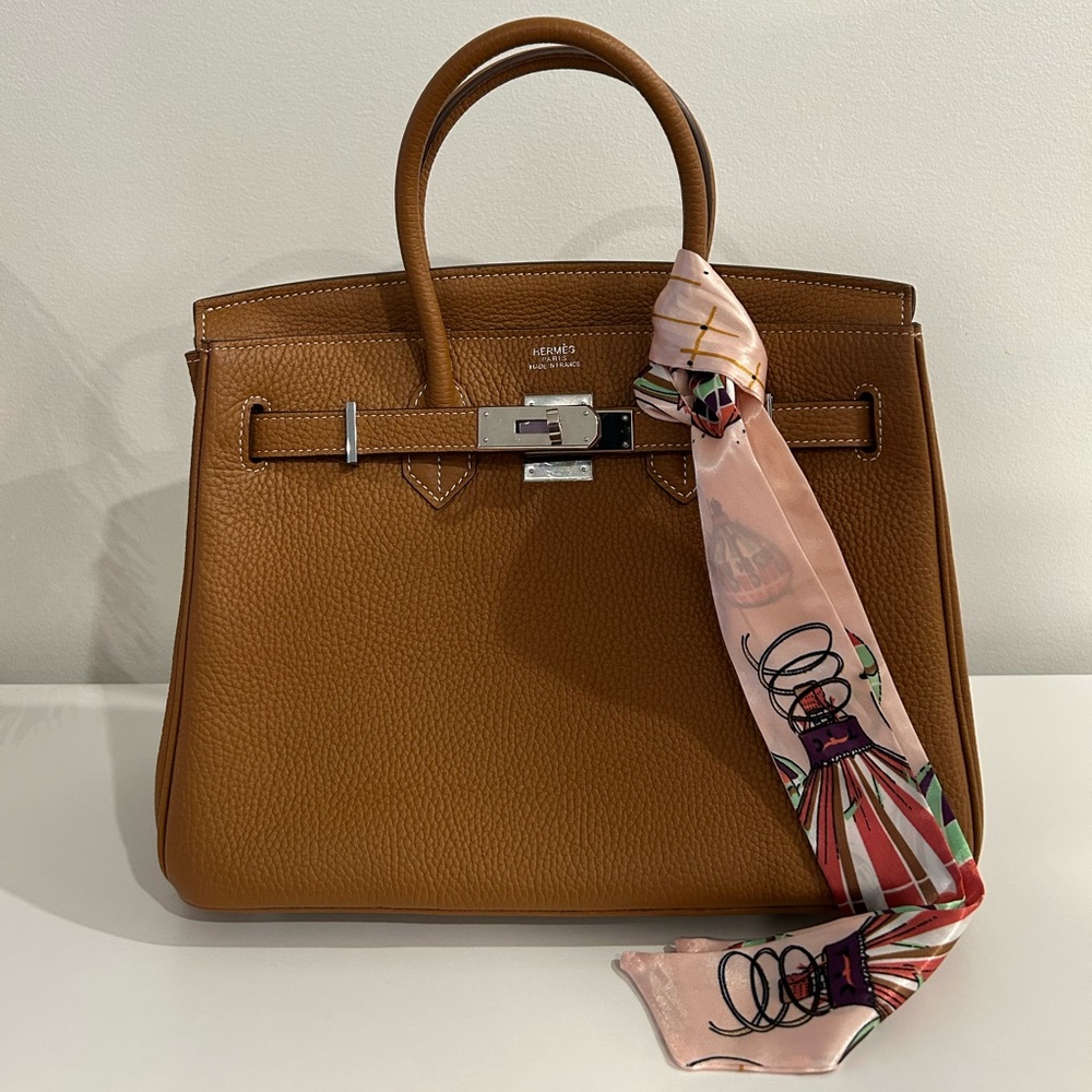 Brown Leather H Birk Logo 30 Bag